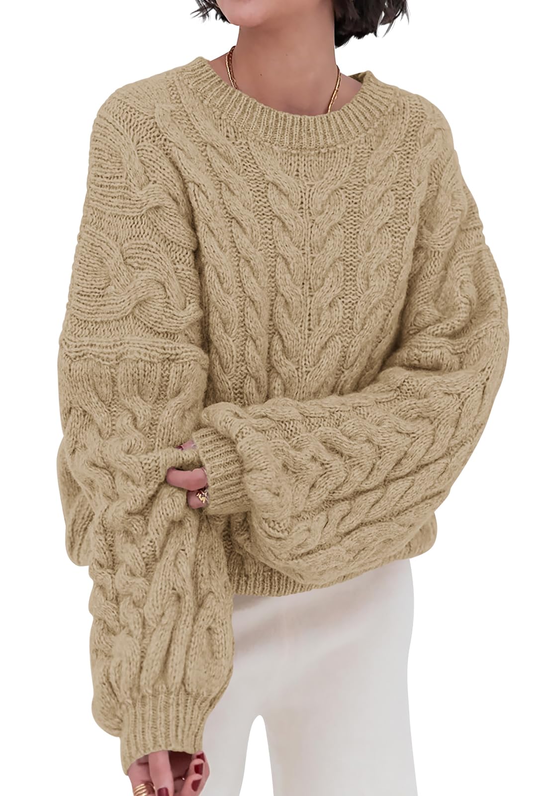 Luvella Womens Sweaters Fall Cable Knit Pullover Oversized Sweater