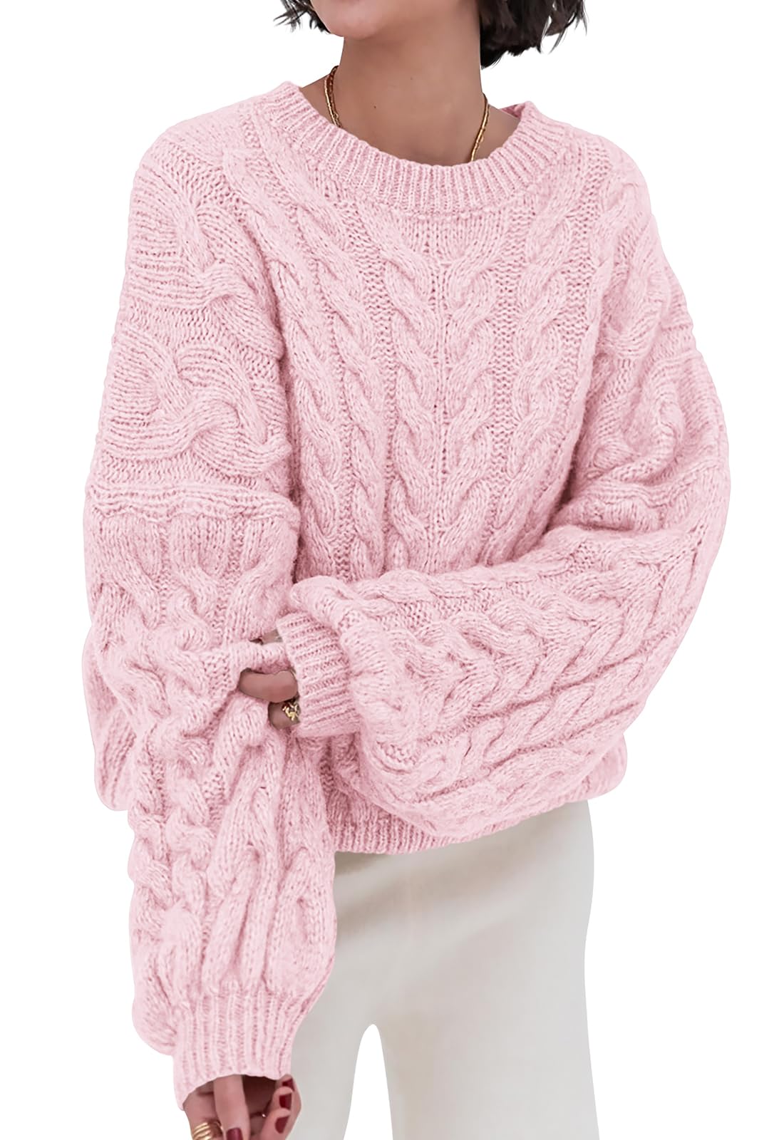 Luvella Womens Sweaters Fall Cable Knit Pullover Oversized Sweater