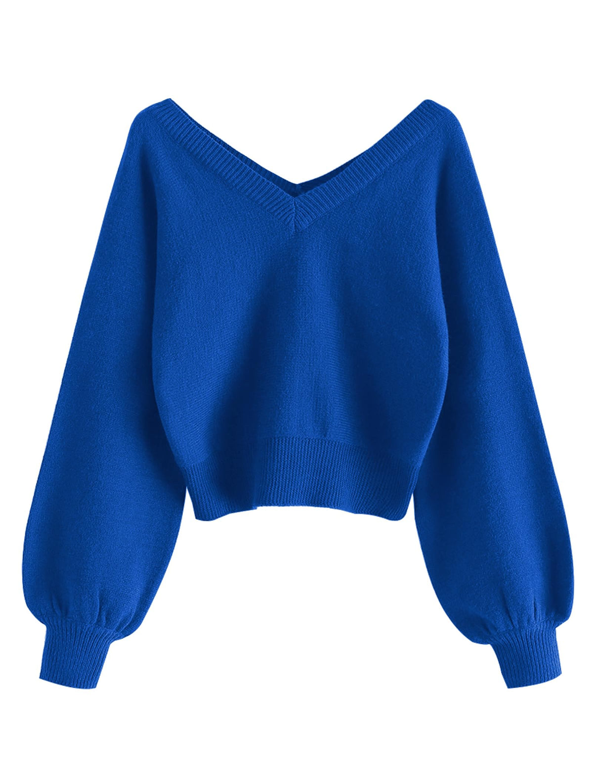 Luvella Women's Cropped Sweater V-Neck Long Sleeve Pullover Jumper Knit Top