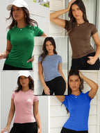 Luvella Women Casual Crewneck Raglan Sleeve Slim Fit T Shirts