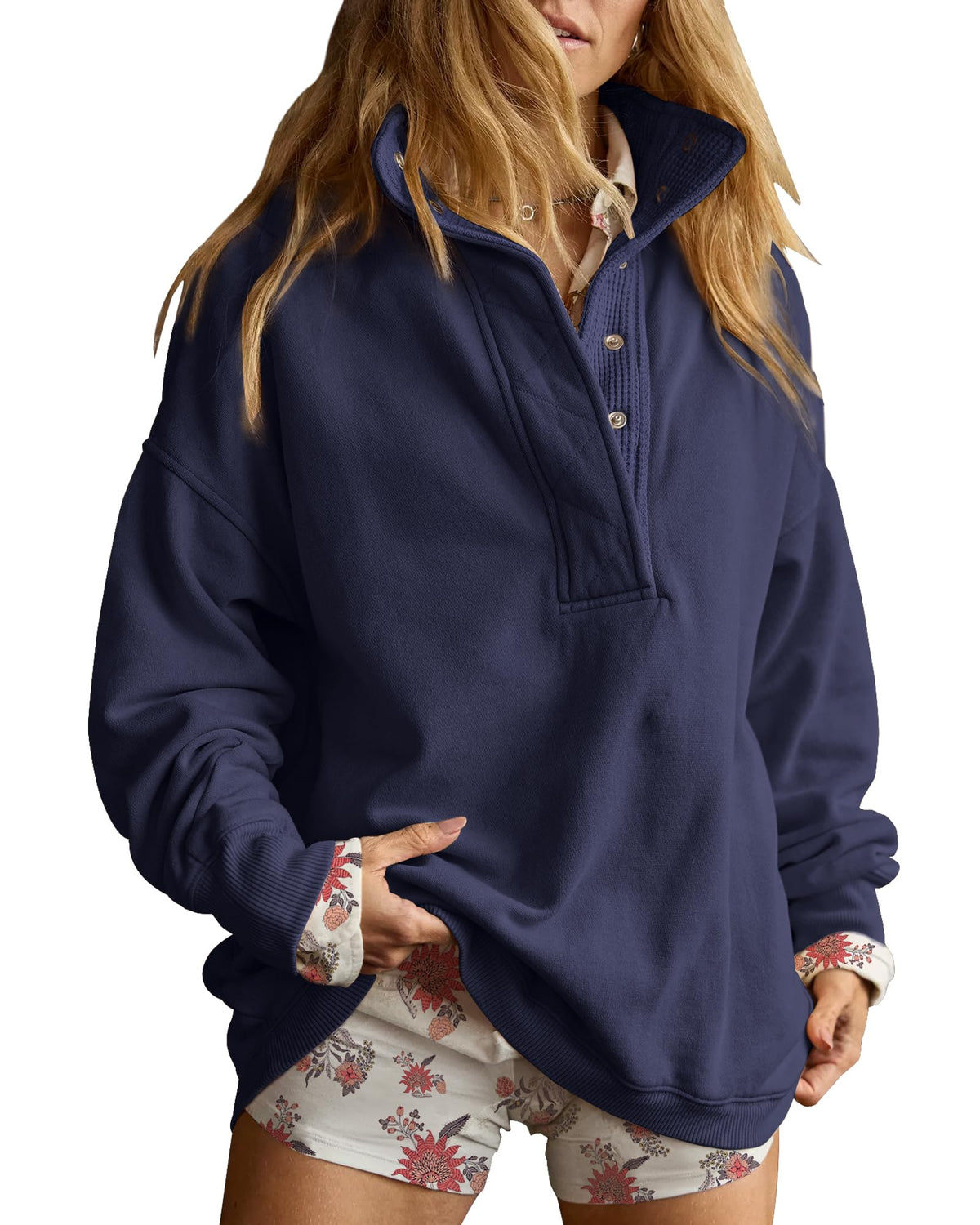 Luvella Women's Henley Neck Sweatshirt