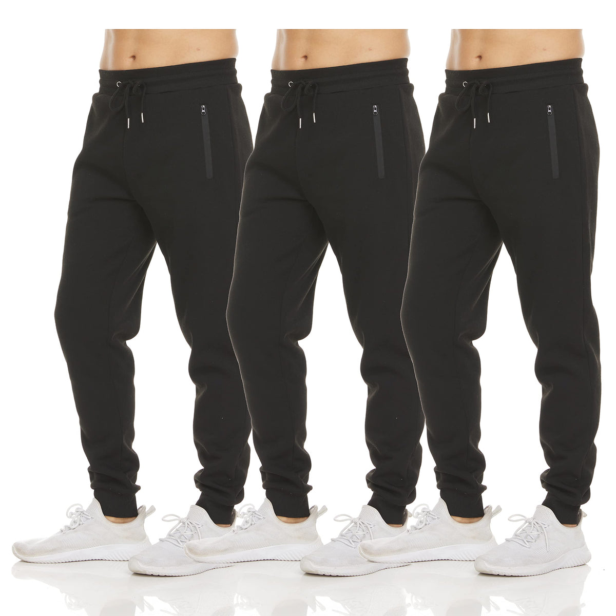 Luvella Sweatpants for Men 3 Pack Fleece Athletic Joggers, Baggy Wide Legs Mens Sweatpants with Zipper Pockets