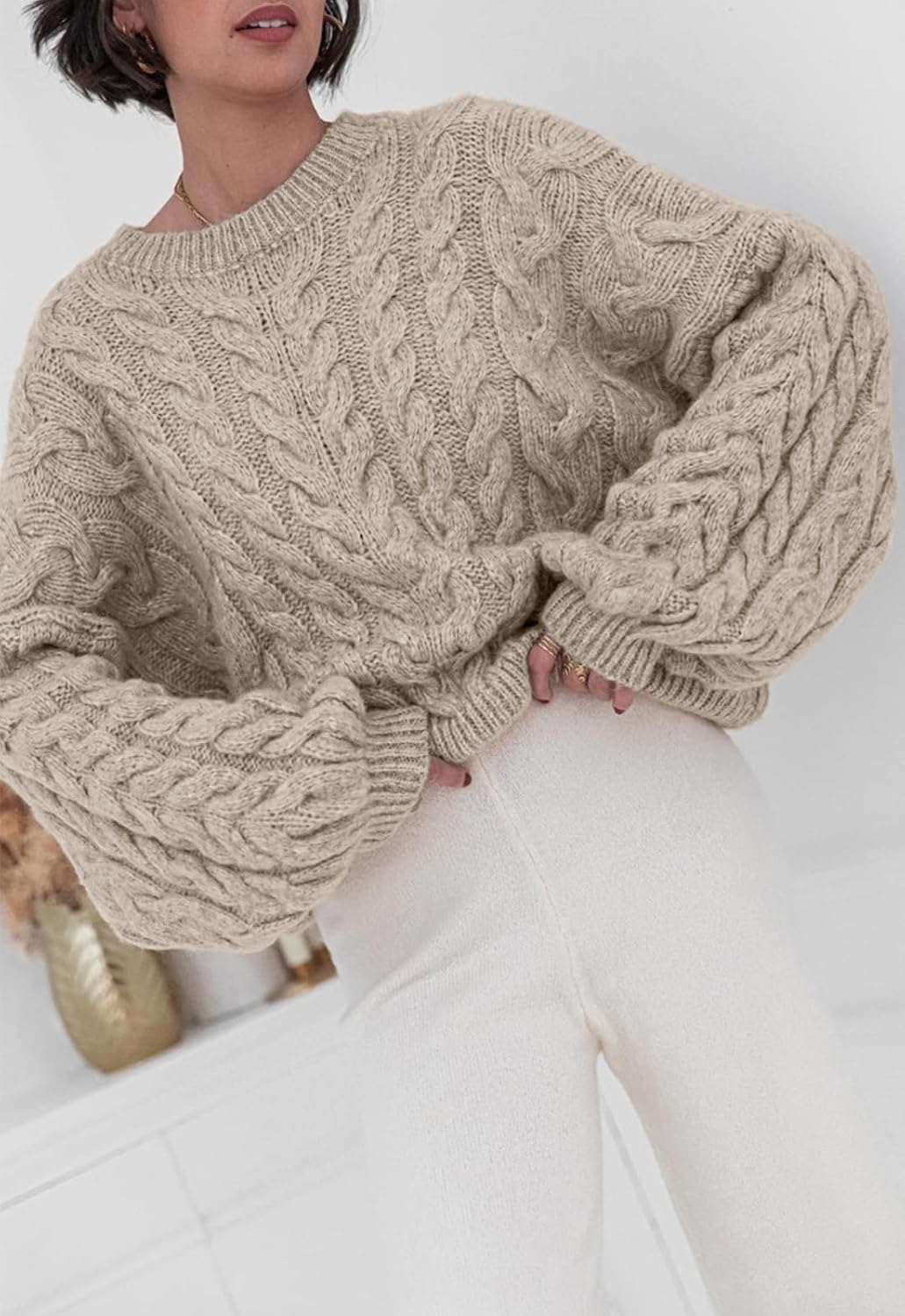 Luvella Womens Sweaters Fall Cable Knit Pullover Oversized Sweater
