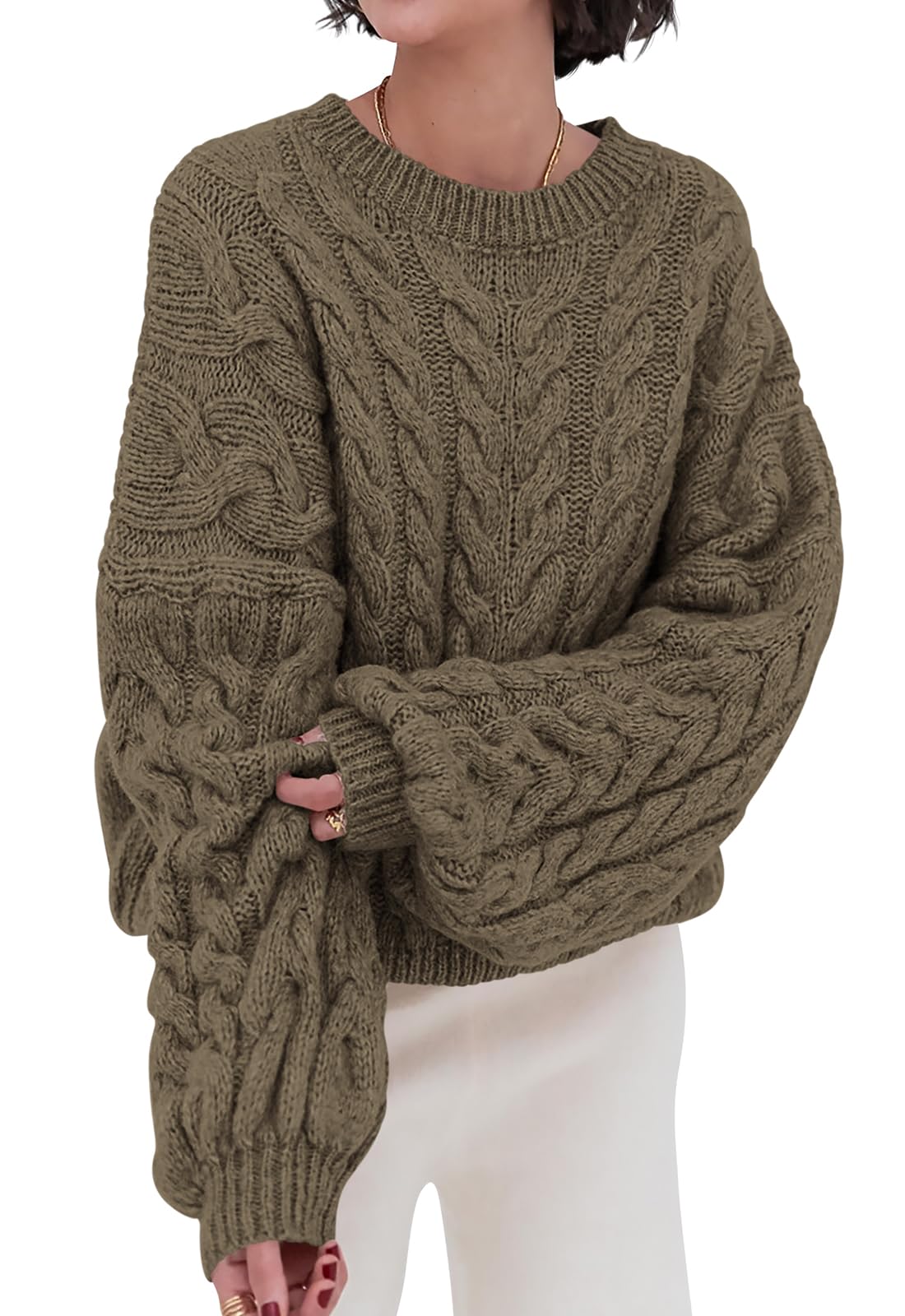 Luvella Womens Sweaters Fall Cable Knit Pullover Oversized Sweater