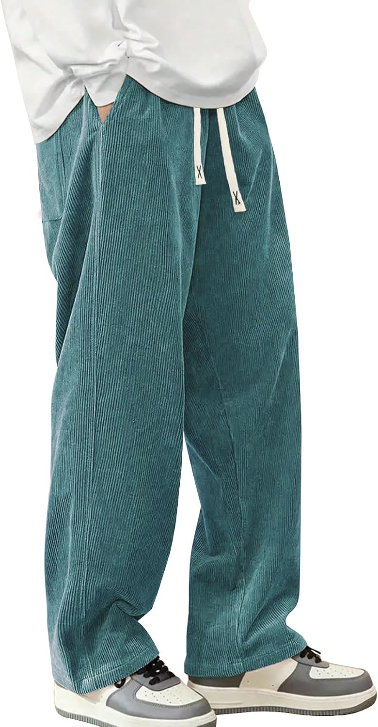 Luvella Mens Corduroy Casual Pants Straight Sweatpants