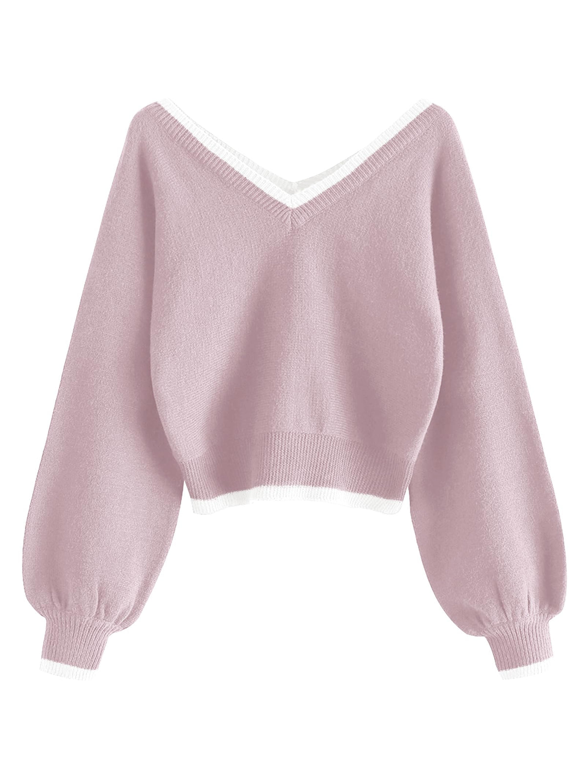 Luvella Women's Cropped Sweater V-Neck Long Sleeve Pullover Jumper Knit Top