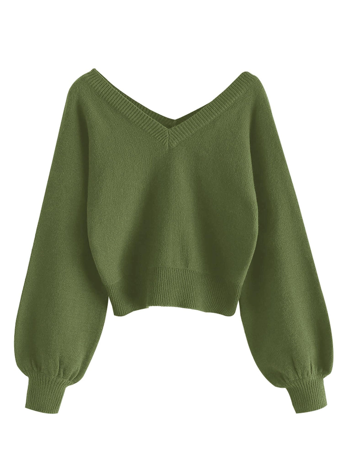 Luvella Women's Cropped Sweater V-Neck Long Sleeve Pullover Jumper Knit Top
