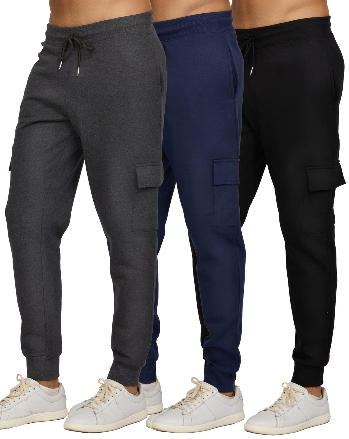 Luvella Sweatpants for Men 3 Pack Fleece Athletic Joggers, Baggy Wide Legs Mens Sweatpants with Zipper Pockets