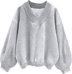 Luvella Womens V Neck Oversized Sweatshirts Long Sleeve Pullover