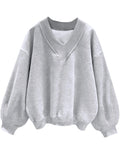 Luvella Womens V Neck Oversized Sweatshirts Long Sleeve Pullover