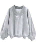 Luvella Womens V Neck Oversized Sweatshirts Long Sleeve Pullover