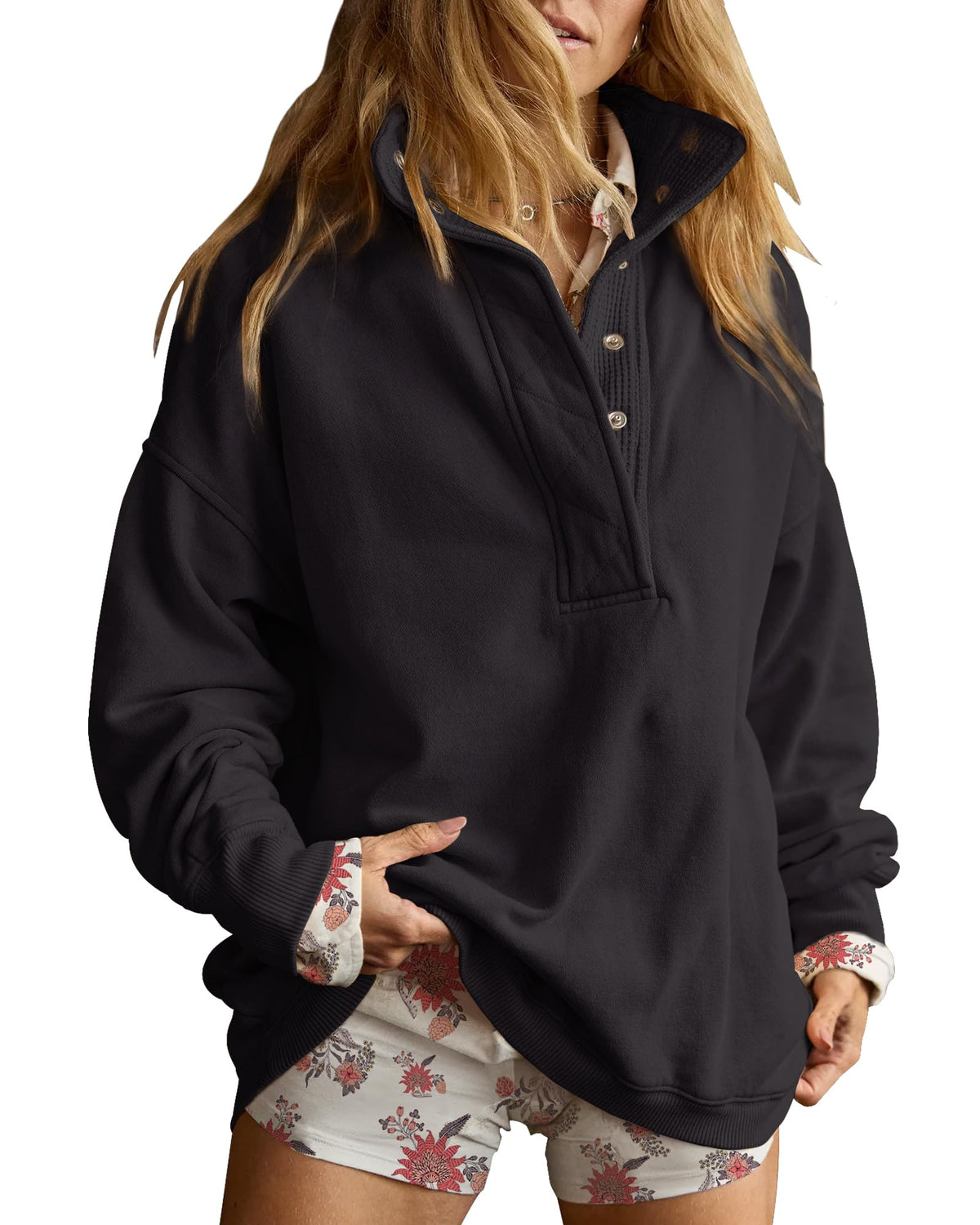 Luvella Women's Henley Neck Sweatshirt
