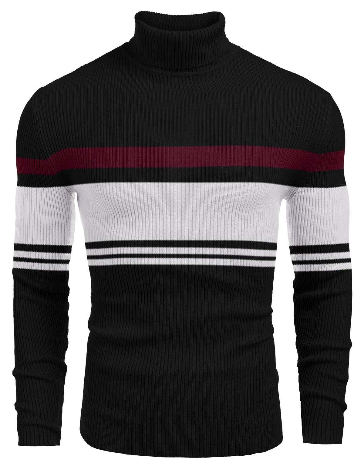 Luvella Mens Ribbed Slim Fit Knitted Pullover Casual Turtleneck Sweater