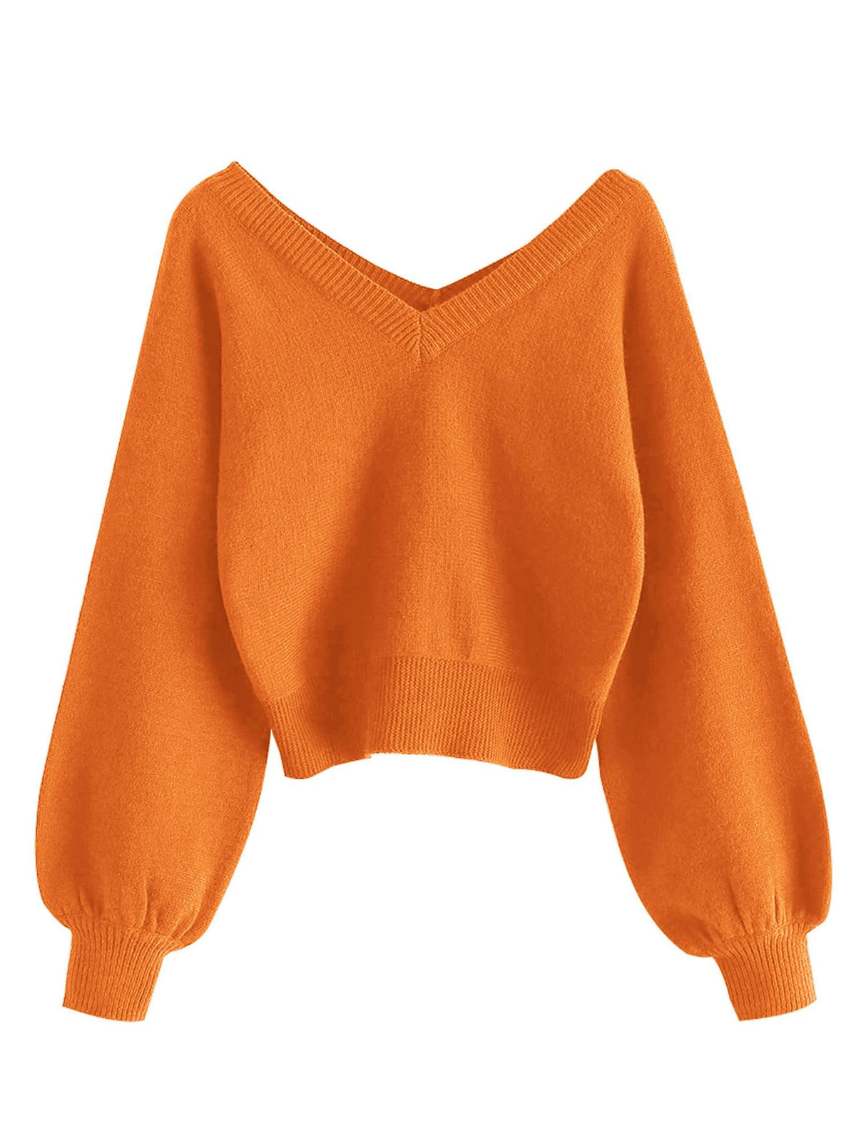 Luvella Women's Cropped Sweater V-Neck Long Sleeve Pullover Jumper Knit Top
