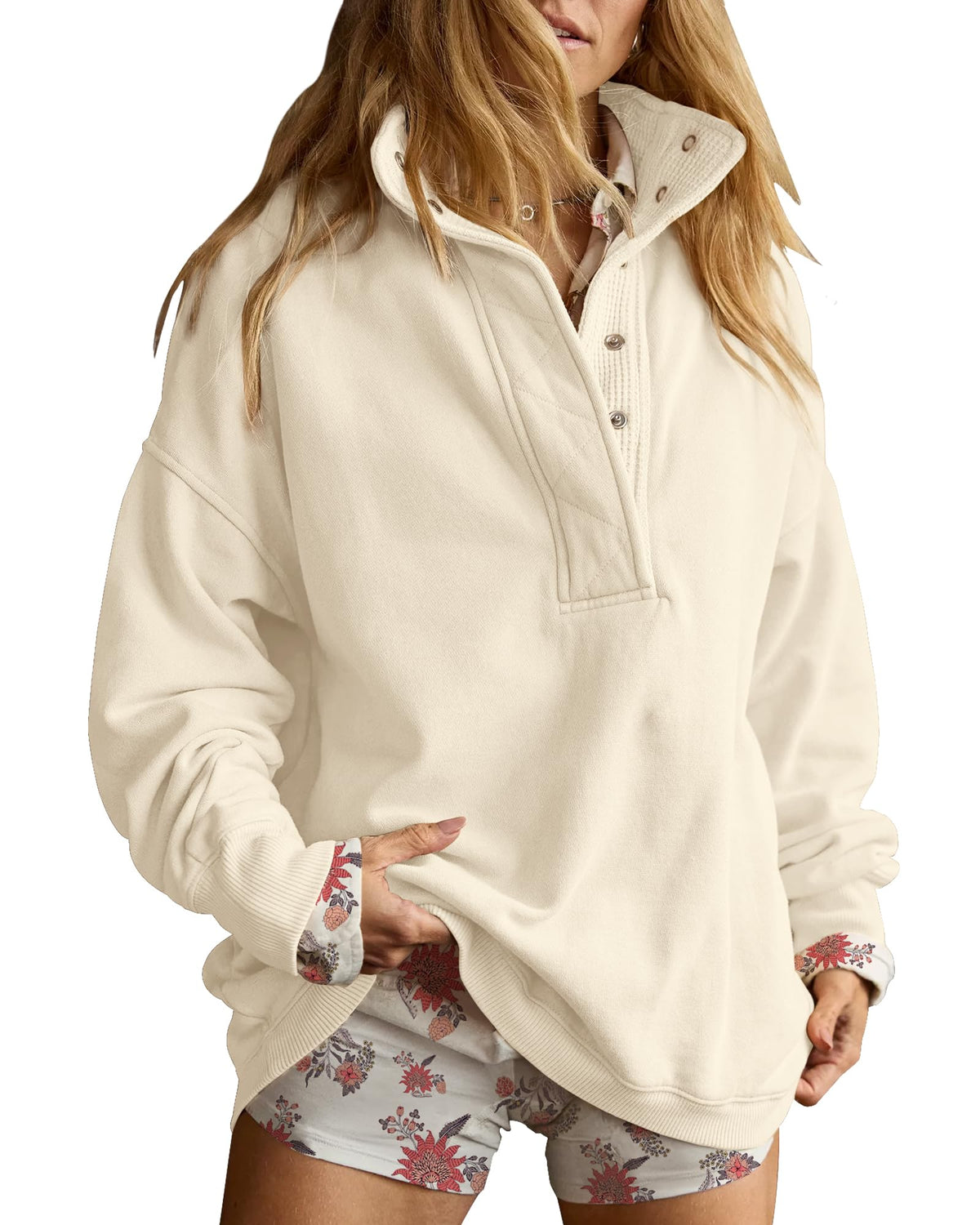 Luvella Women's Henley Neck Sweatshirt
