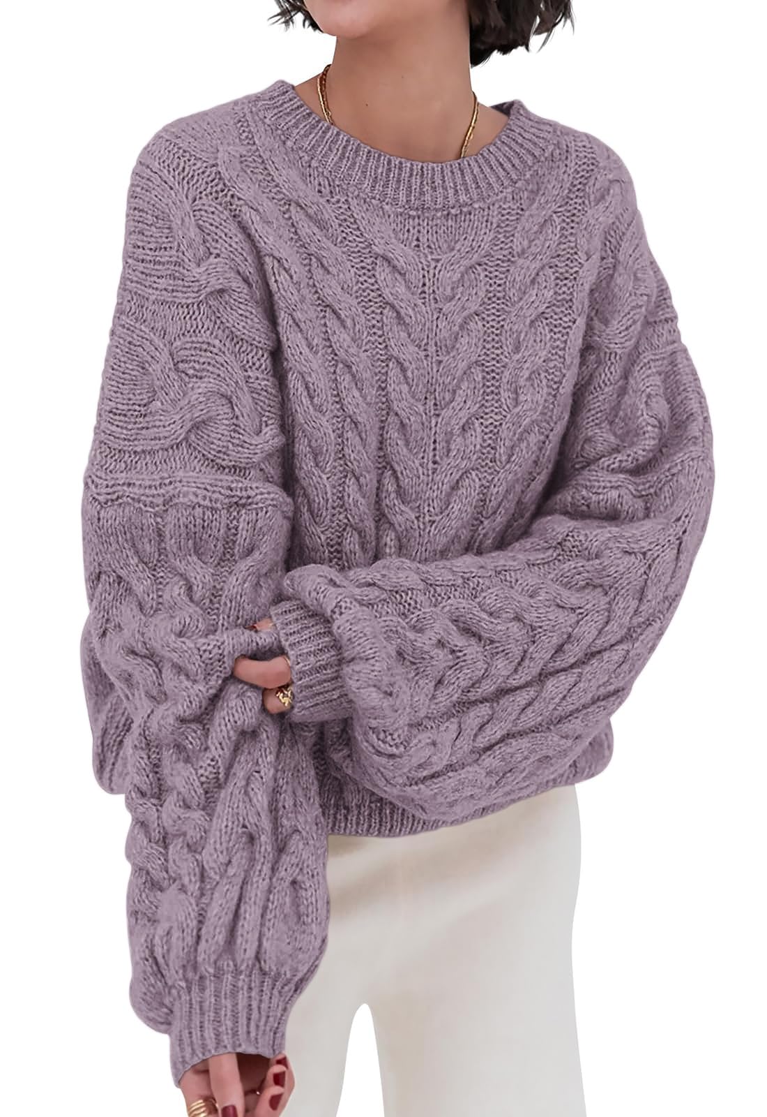 Luvella Womens Sweaters Fall Cable Knit Pullover Oversized Sweater