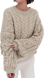 Luvella Womens Sweaters Fall Cable Knit Pullover Oversized Sweater