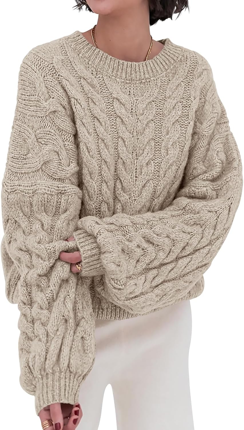 Luvella Womens Sweaters Fall Cable Knit Pullover Oversized Sweater