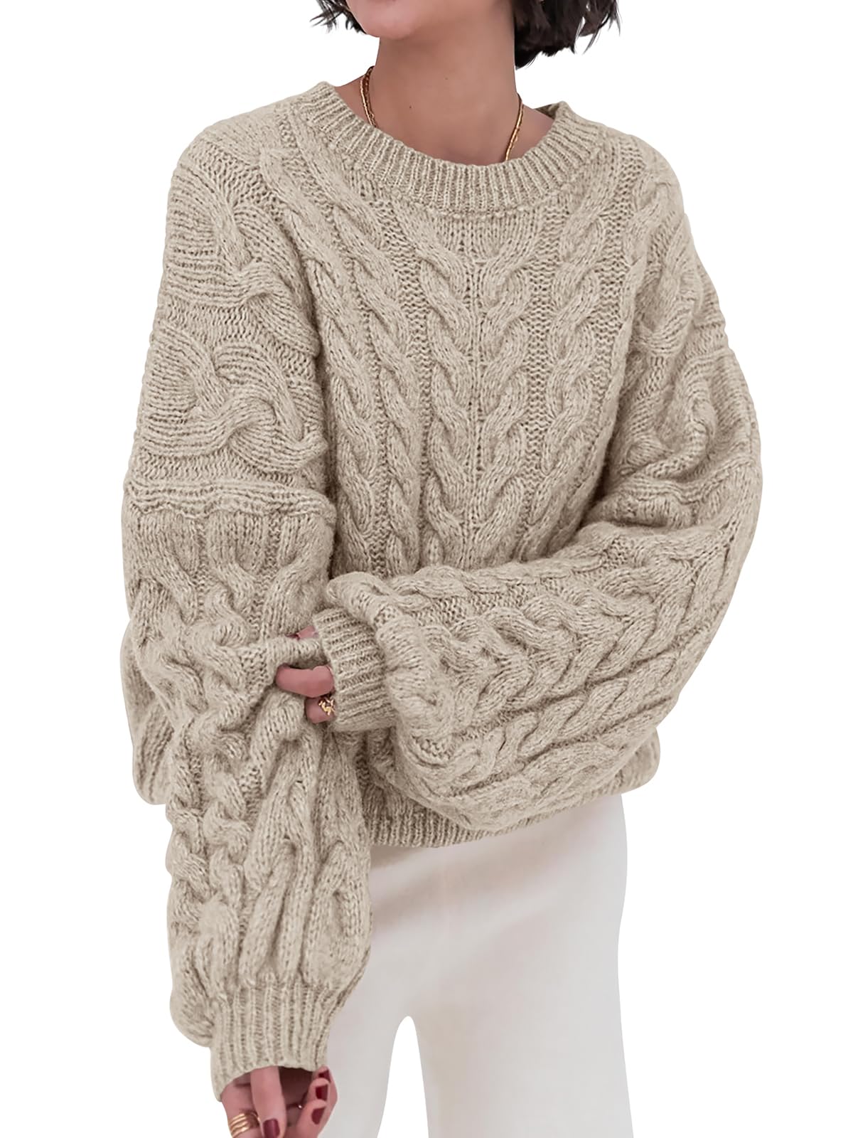 Luvella Womens Sweaters Fall Cable Knit Pullover Oversized Sweater