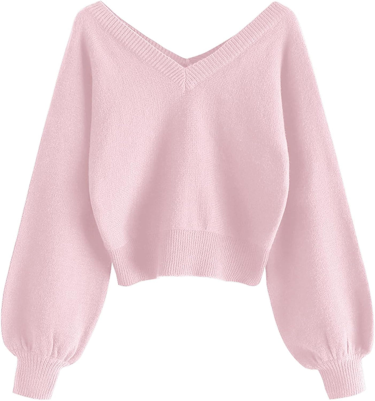 Luvella Women's Cropped Sweater V-Neck Long Sleeve Pullover Jumper Knit Top