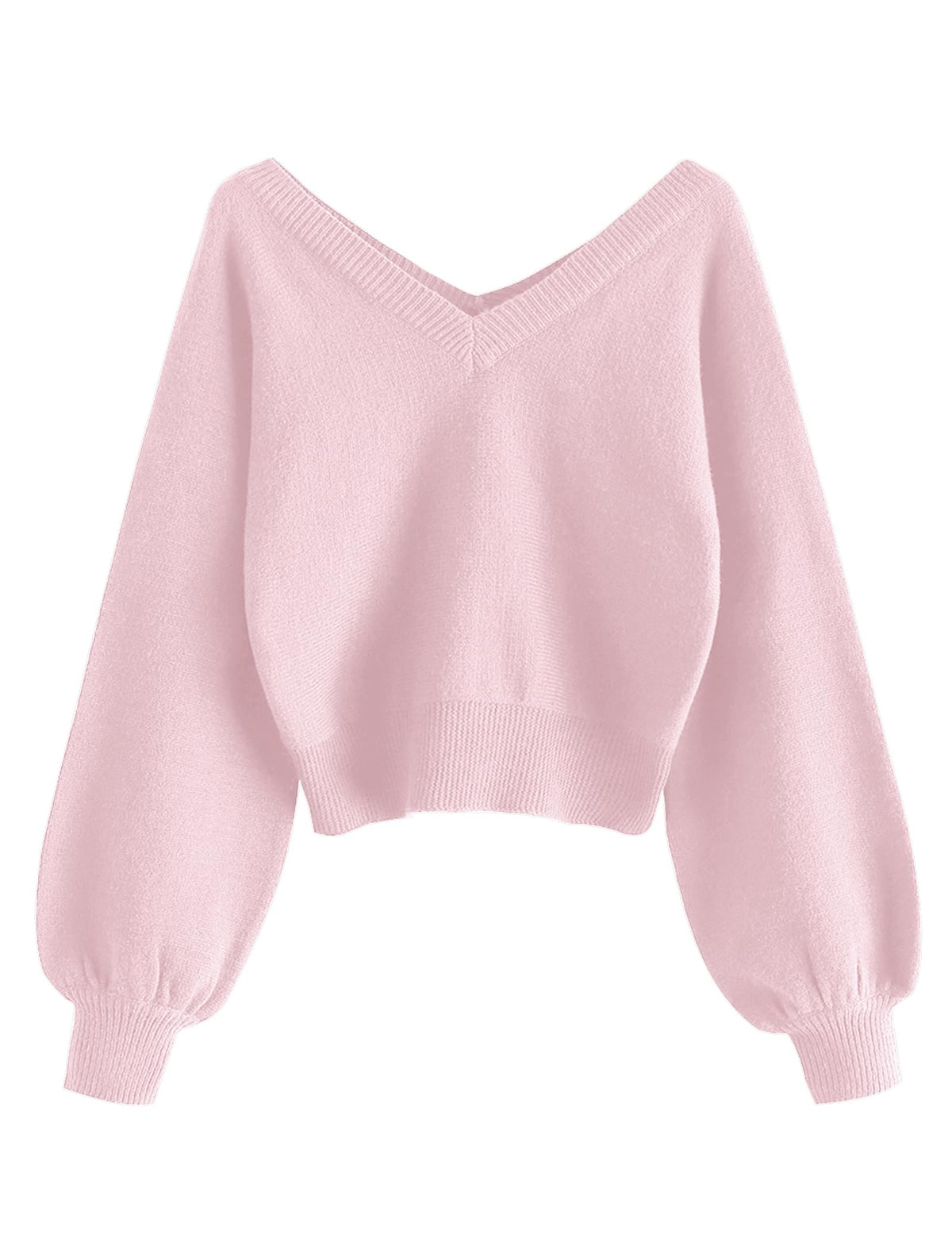 Luvella Women's Cropped Sweater V-Neck Long Sleeve Pullover Jumper Knit Top
