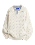 Oversized Sweater Fake Two Polo V Neck Knit Pullover