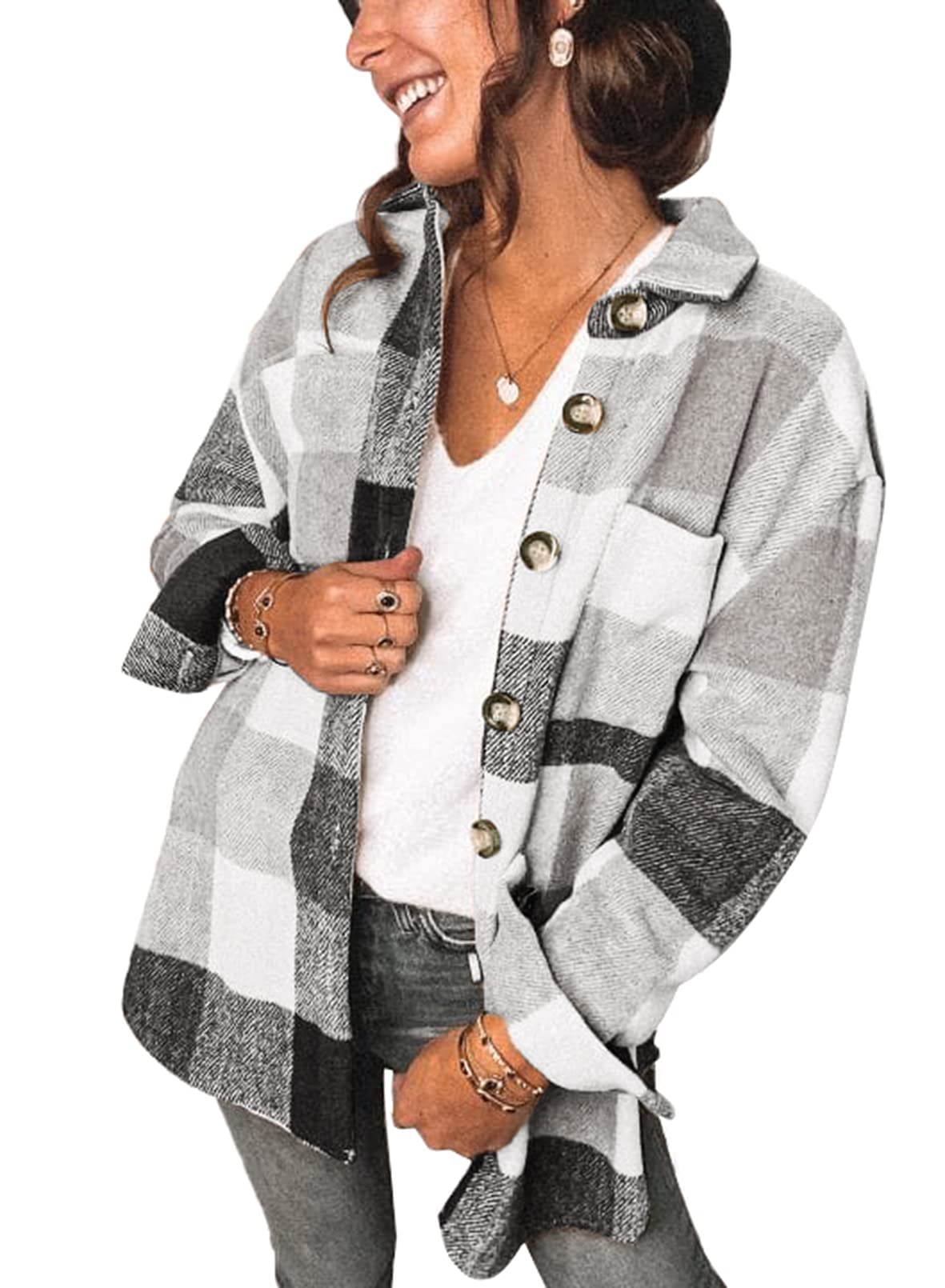 Luvella Shackets for Women Plaid Flannel Shirts