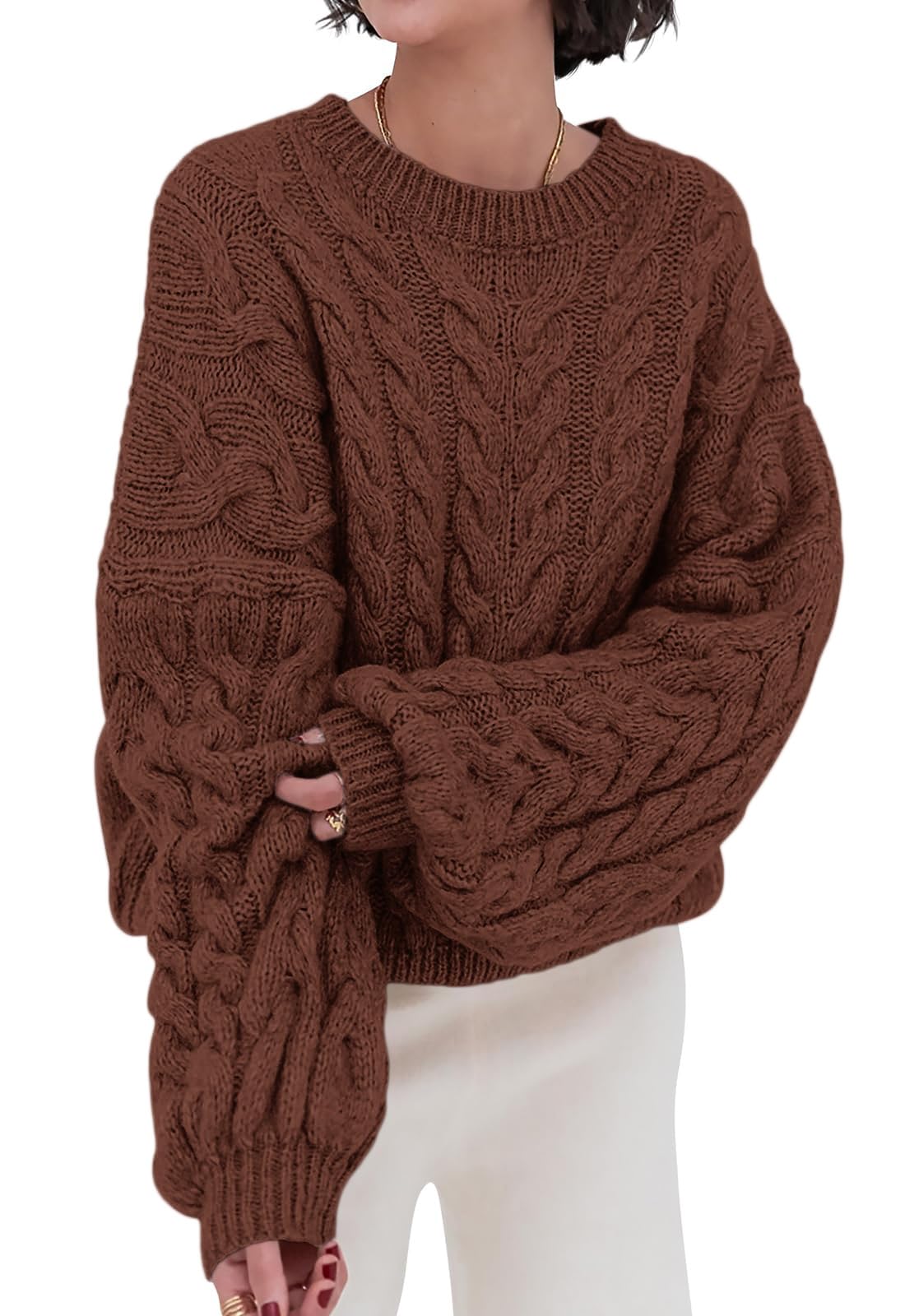Luvella Womens Sweaters Fall Cable Knit Pullover Oversized Sweater
