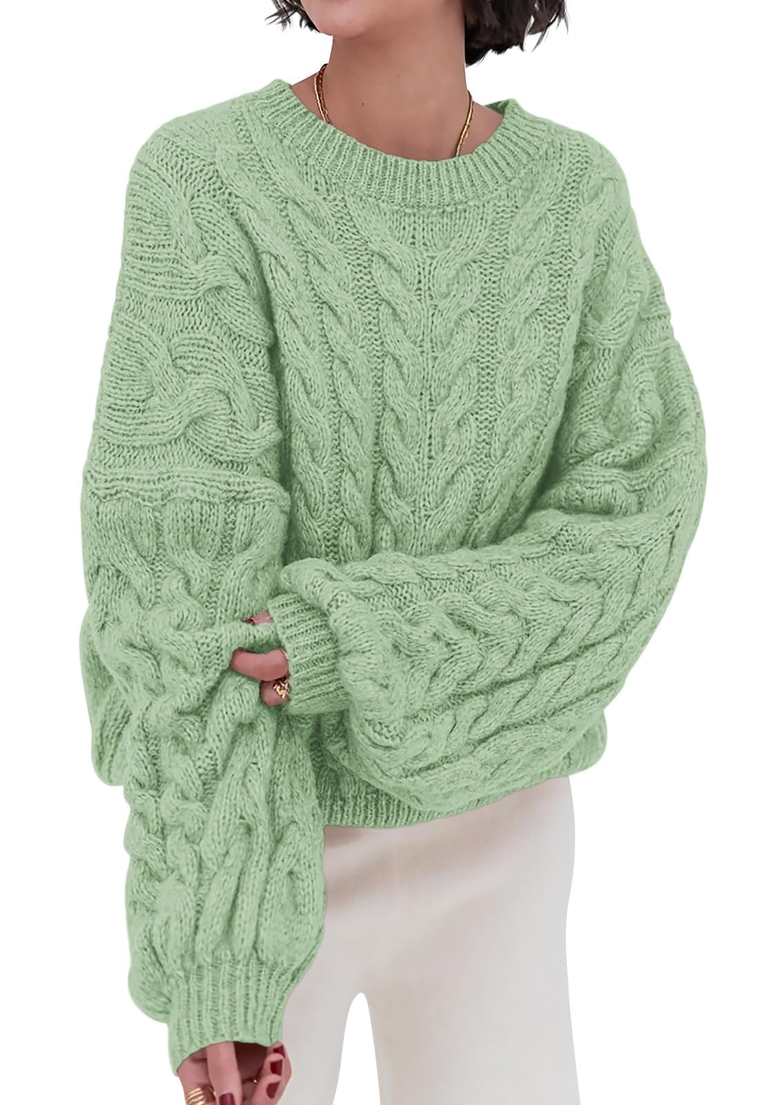 Luvella Womens Sweaters Fall Cable Knit Pullover Oversized Sweater