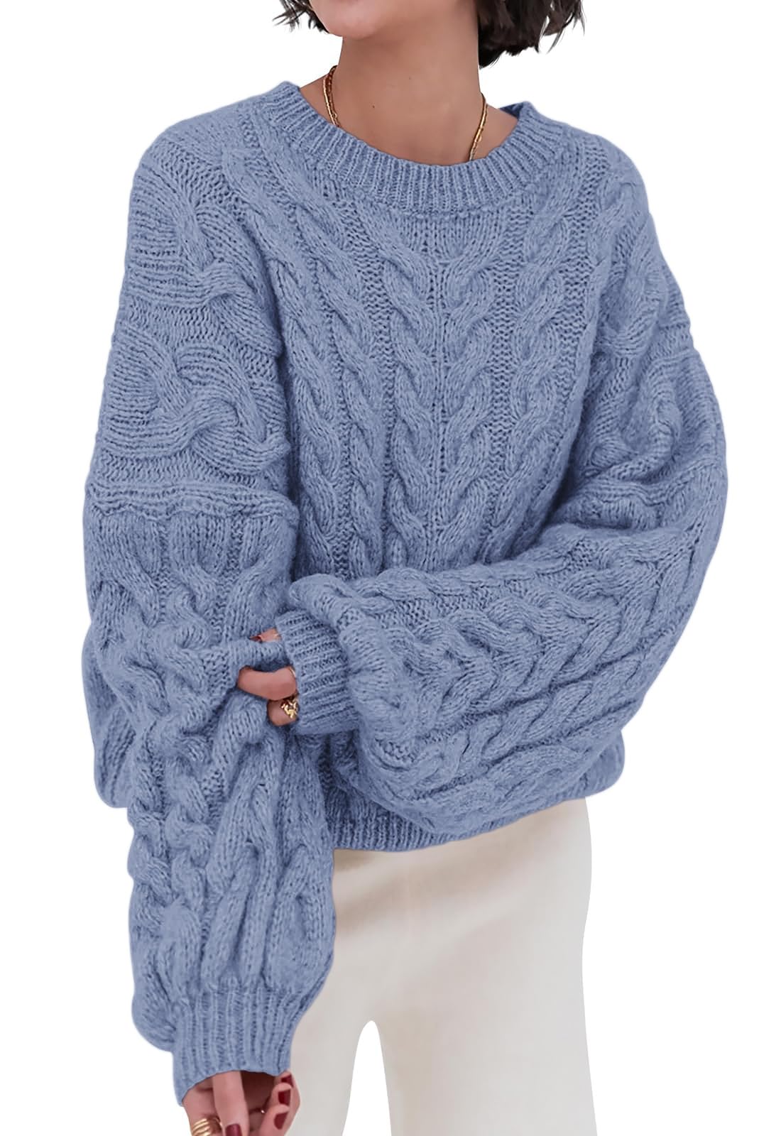 Luvella Womens Sweaters Fall Cable Knit Pullover Oversized Sweater