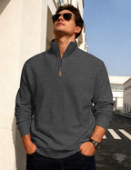Luvella Mens Sweaters Pullover Sweater Casual Athletic Long Sleeve Quarter Zipper Stand Collar Sweatshirt