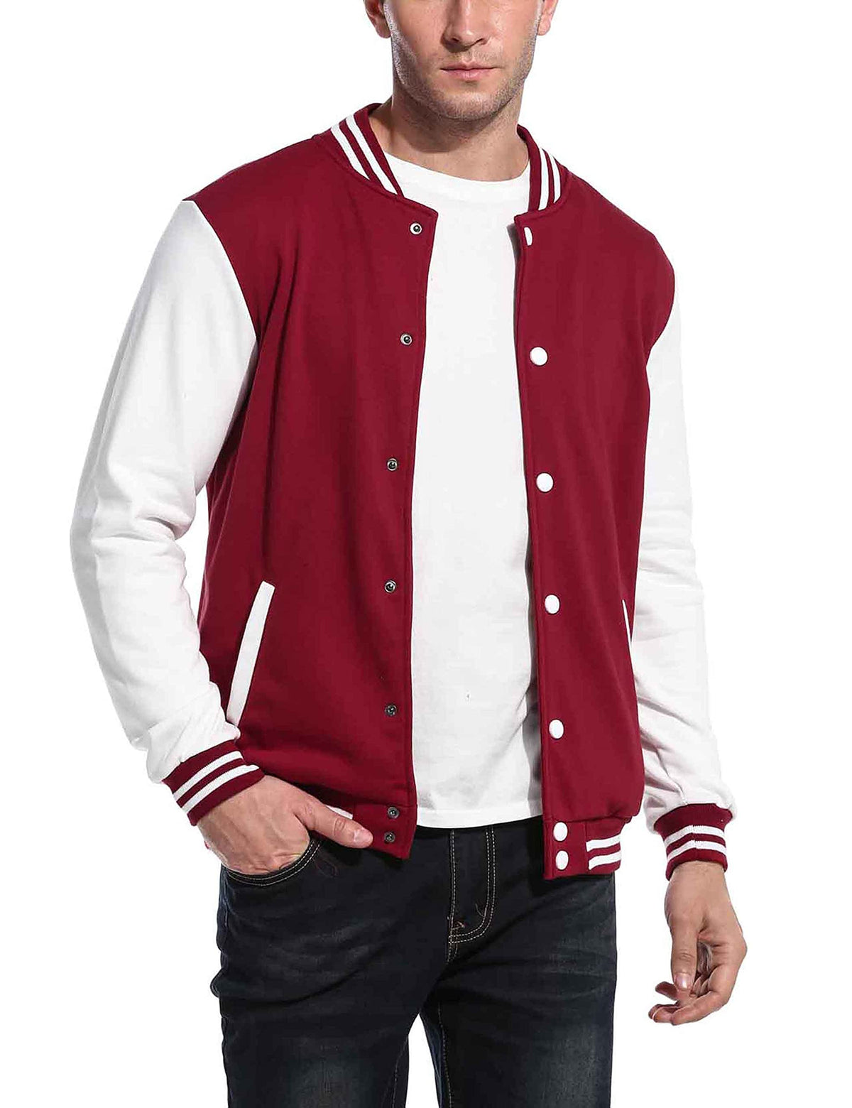 Luvella Men's Fashion Varsity Jacket Causal Slim Fit Cotton Letterman Baseball Bomber Jackets