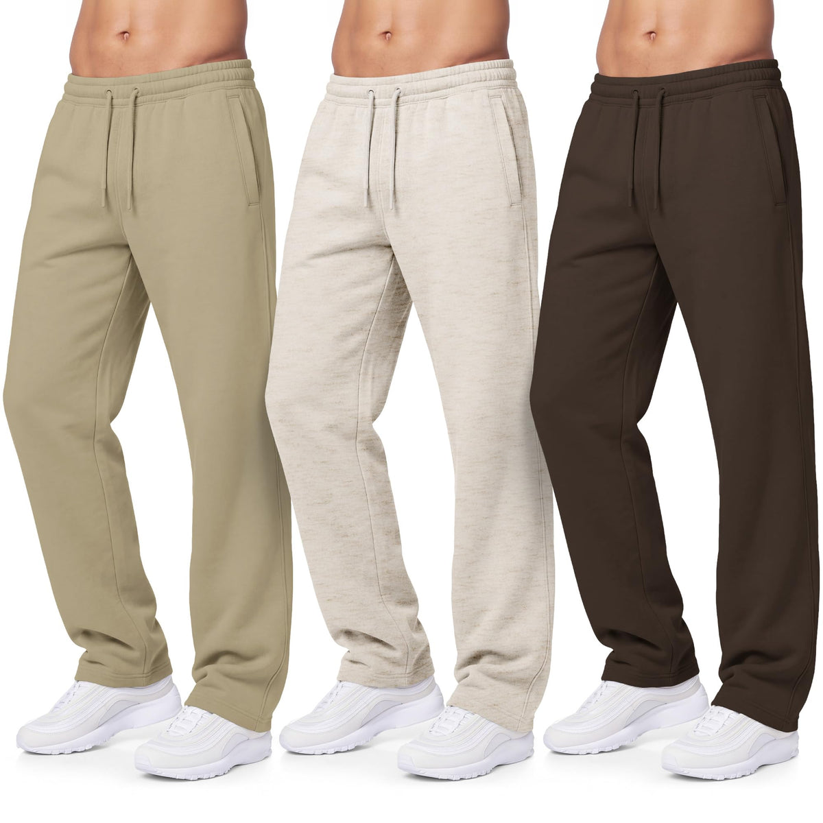 Luvella Sweatpants for Men 3 Pack Fleece Athletic Joggers, Baggy Wide Legs Mens Sweatpants with Zipper Pockets