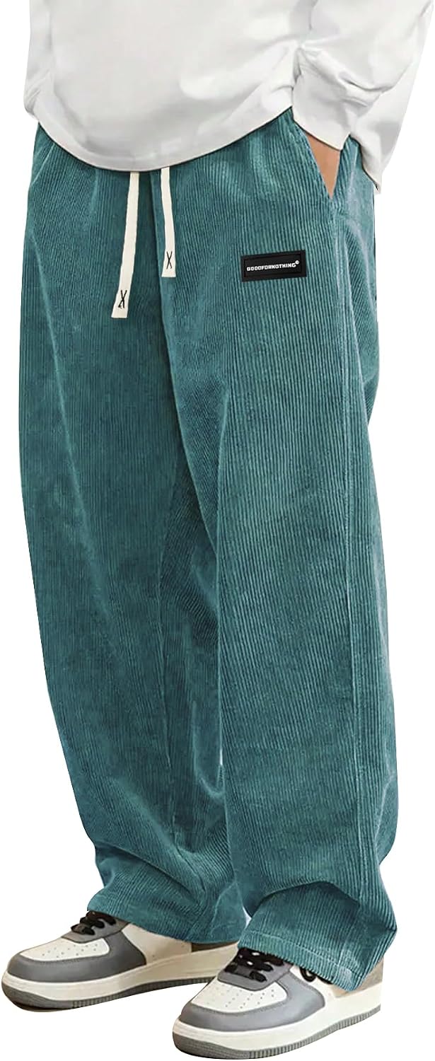 Luvella Mens Corduroy Casual Pants Straight Sweatpants