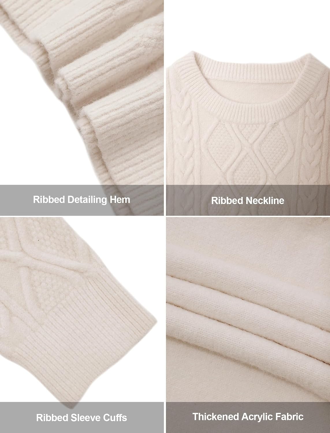 Luvella Oversized Sweater 90s Vintage Cable Knit Long Sleeve Women Heavy Crewneck Pullover