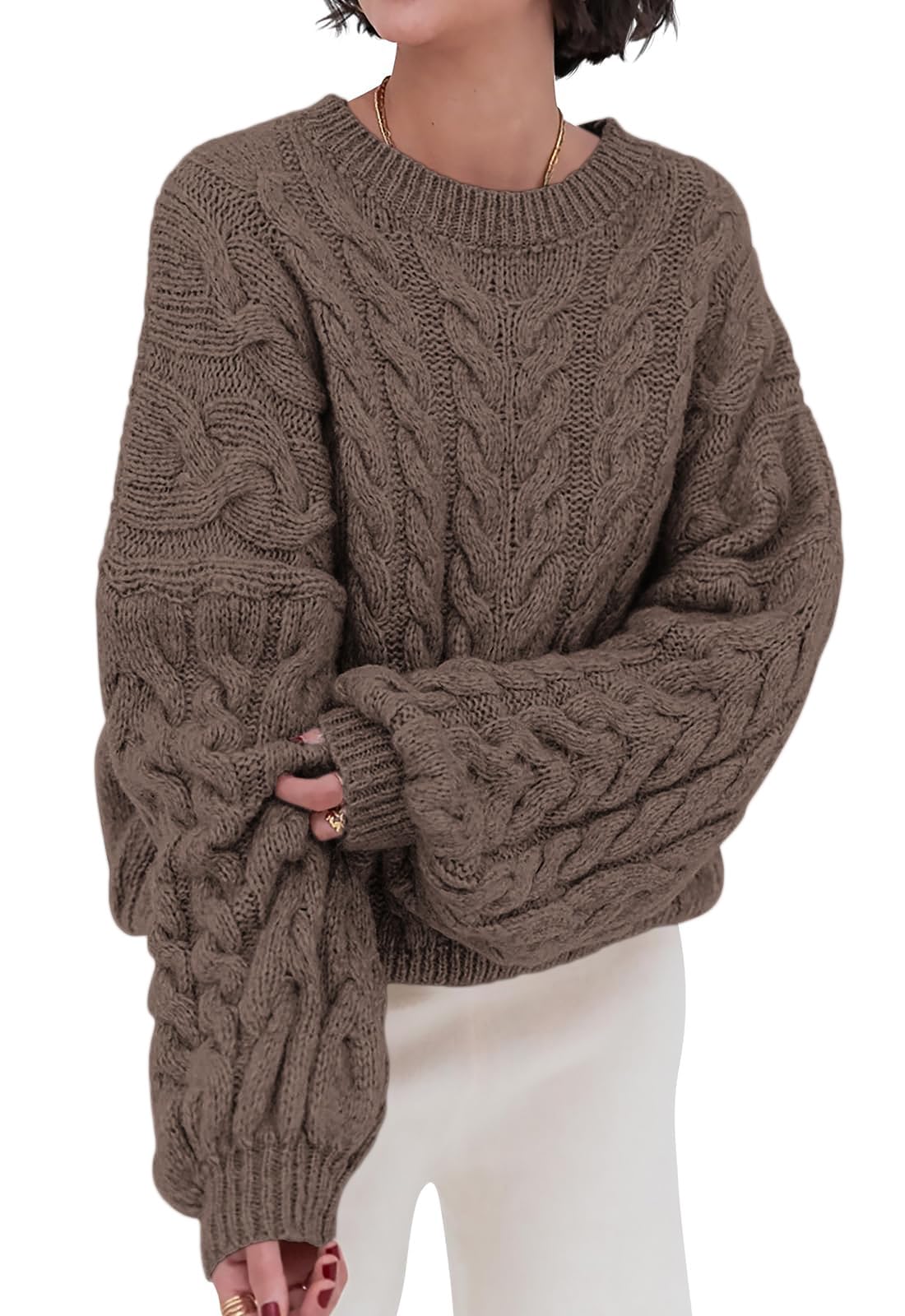 Luvella Womens Sweaters Fall Cable Knit Pullover Oversized Sweater