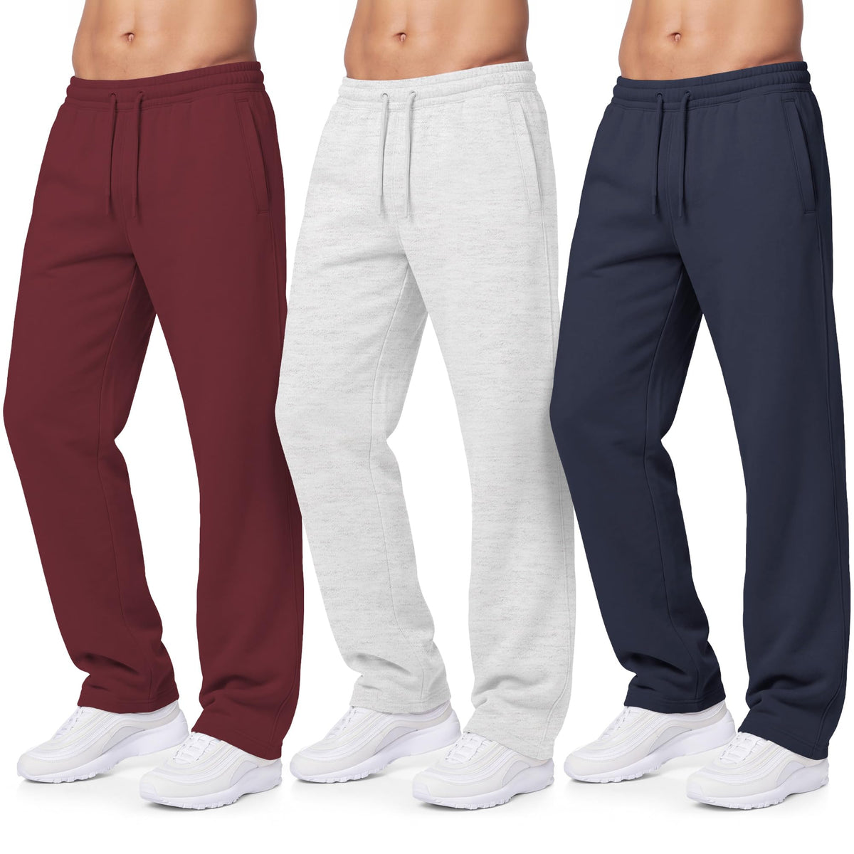 Luvella Sweatpants for Men 3 Pack Fleece Athletic Joggers, Baggy Wide Legs Mens Sweatpants with Zipper Pockets