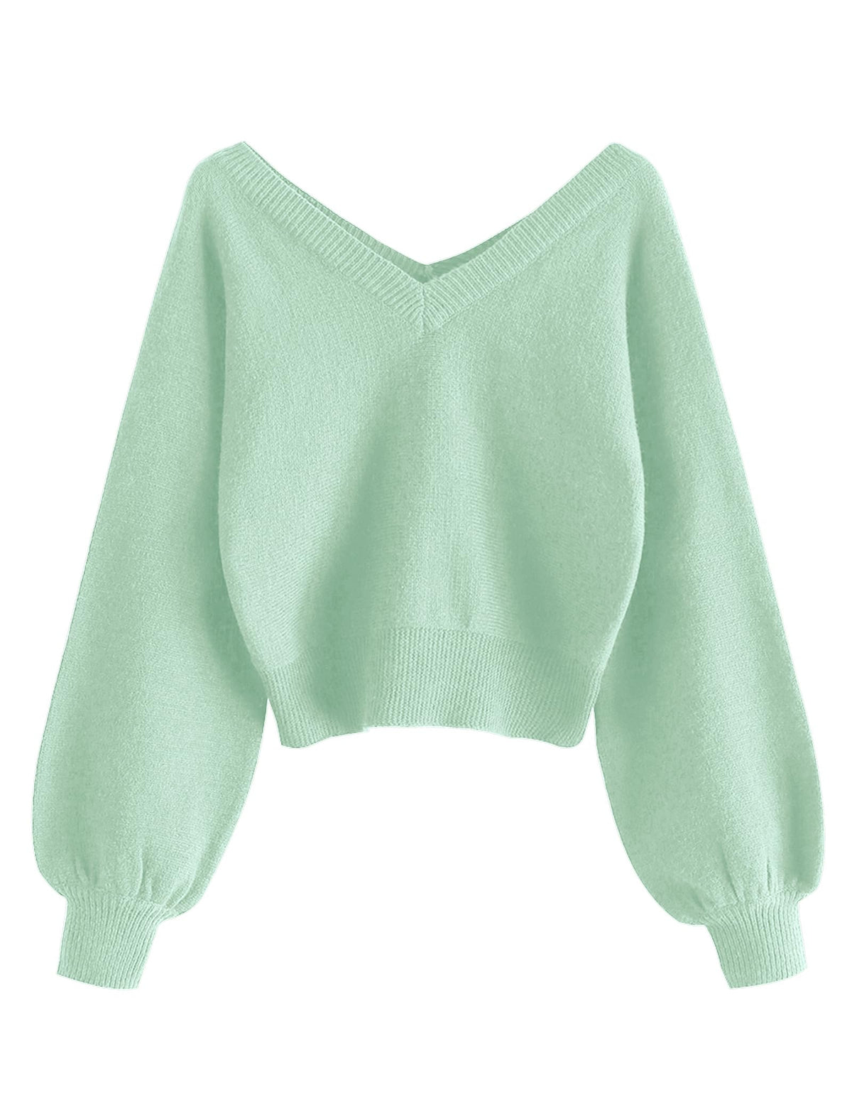 Luvella Women's Cropped Sweater V-Neck Long Sleeve Pullover Jumper Knit Top