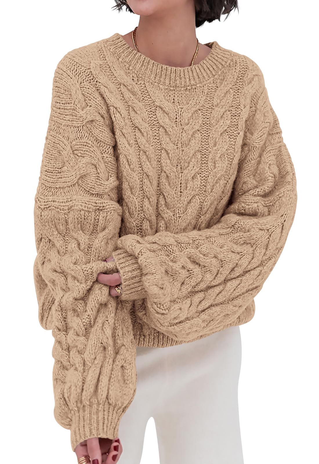Luvella Womens Sweaters Fall Cable Knit Pullover Oversized Sweater