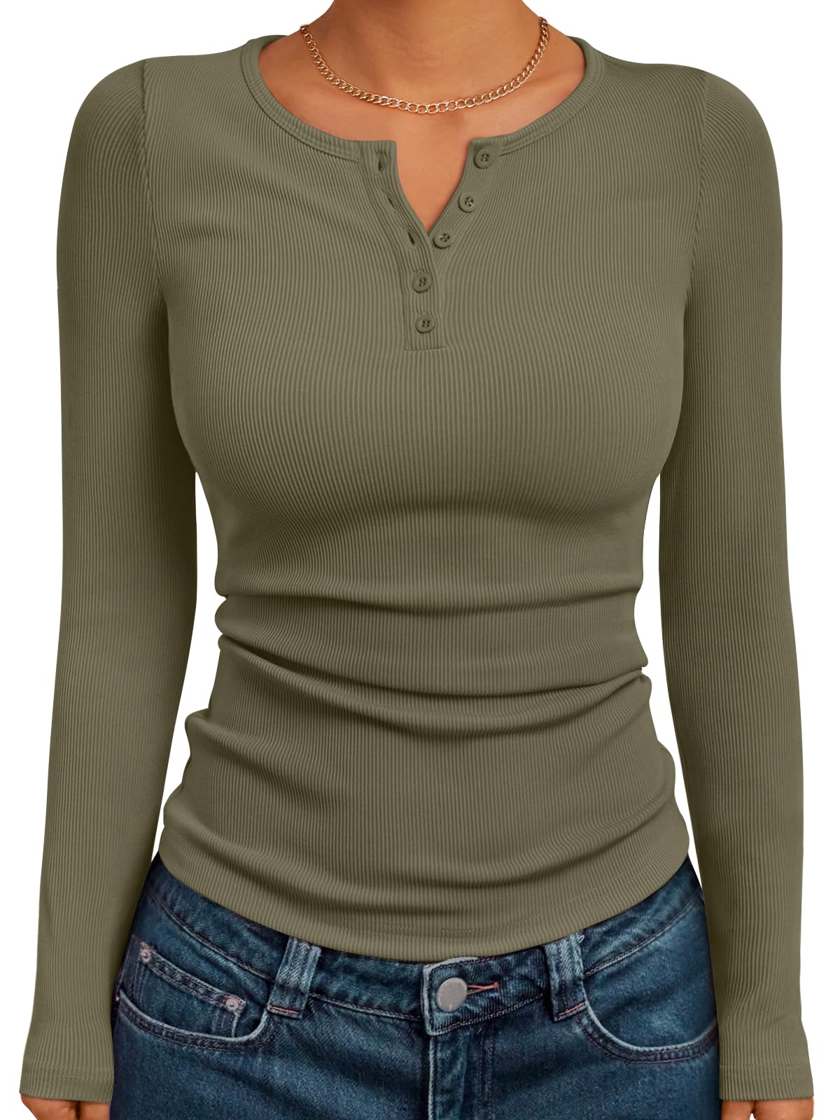 Luvella Long Sleeve Henley Shirts for Women Fall Winter Ribbed Tops