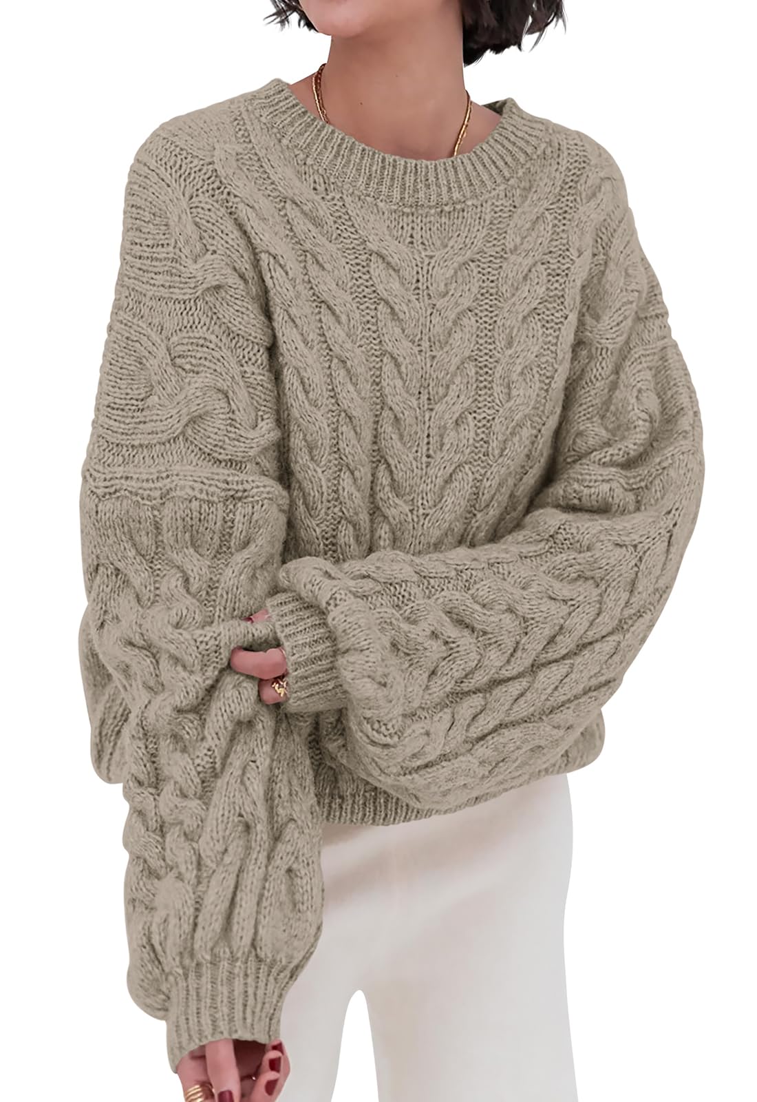 Luvella Womens Sweaters Fall Cable Knit Pullover Oversized Sweater
