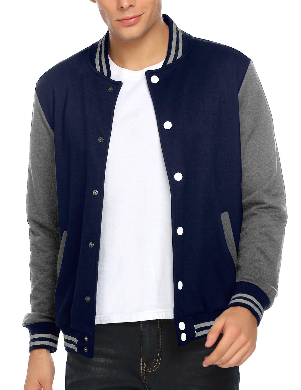 Luvella Men's Fashion Varsity Jacket Causal Slim Fit Cotton Letterman Baseball Bomber Jackets