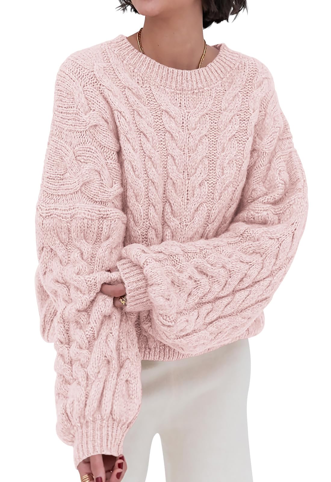 Luvella Womens Sweaters Fall Cable Knit Pullover Oversized Sweater