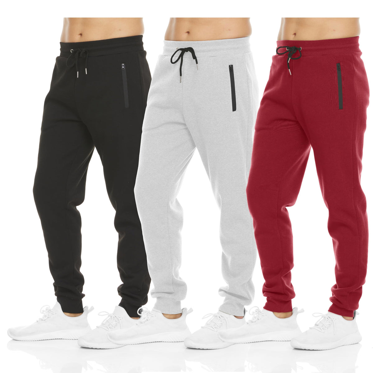 Luvella Sweatpants for Men 3 Pack Fleece Athletic Joggers, Baggy Wide Legs Mens Sweatpants with Zipper Pockets