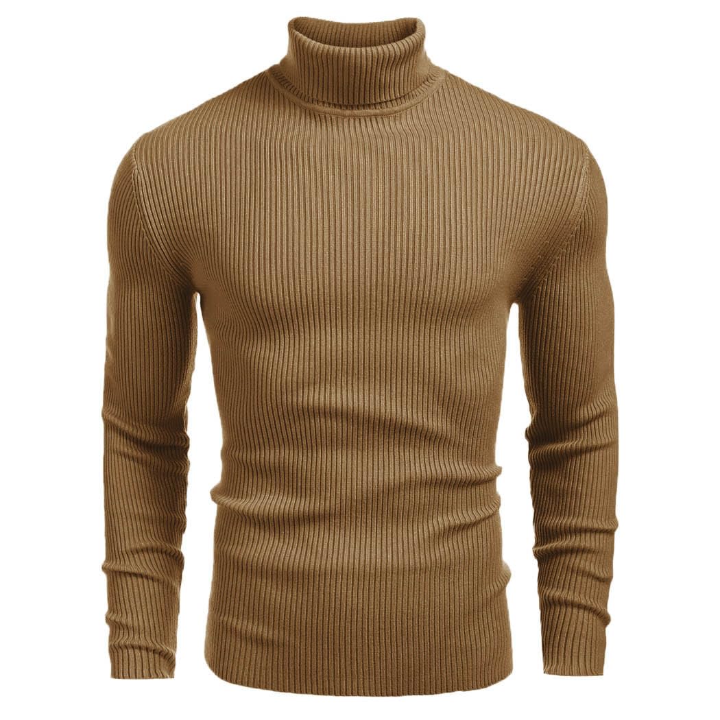 Luvella Mens Ribbed Slim Fit Knitted Pullover Casual Turtleneck Sweater