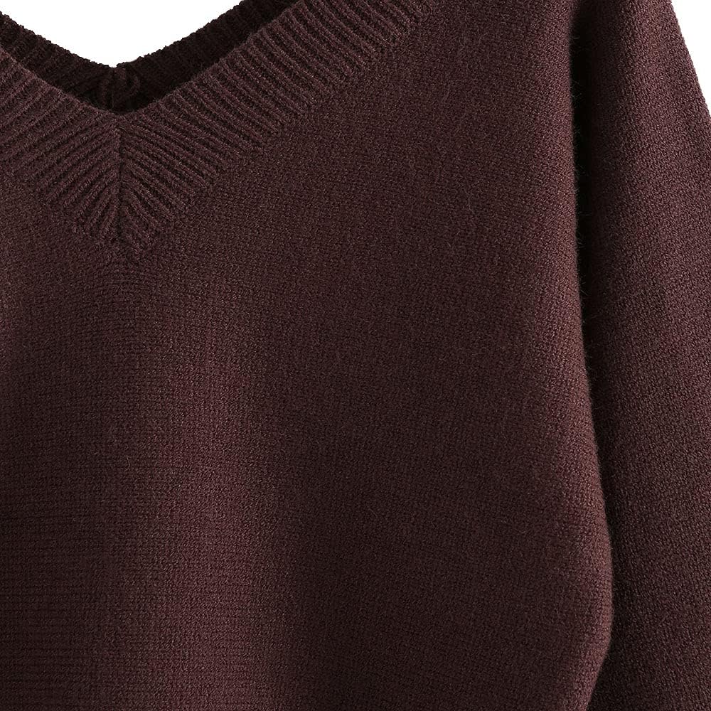 Luvella Women's Cropped Sweater V-Neck Long Sleeve Pullover Jumper Knit Top