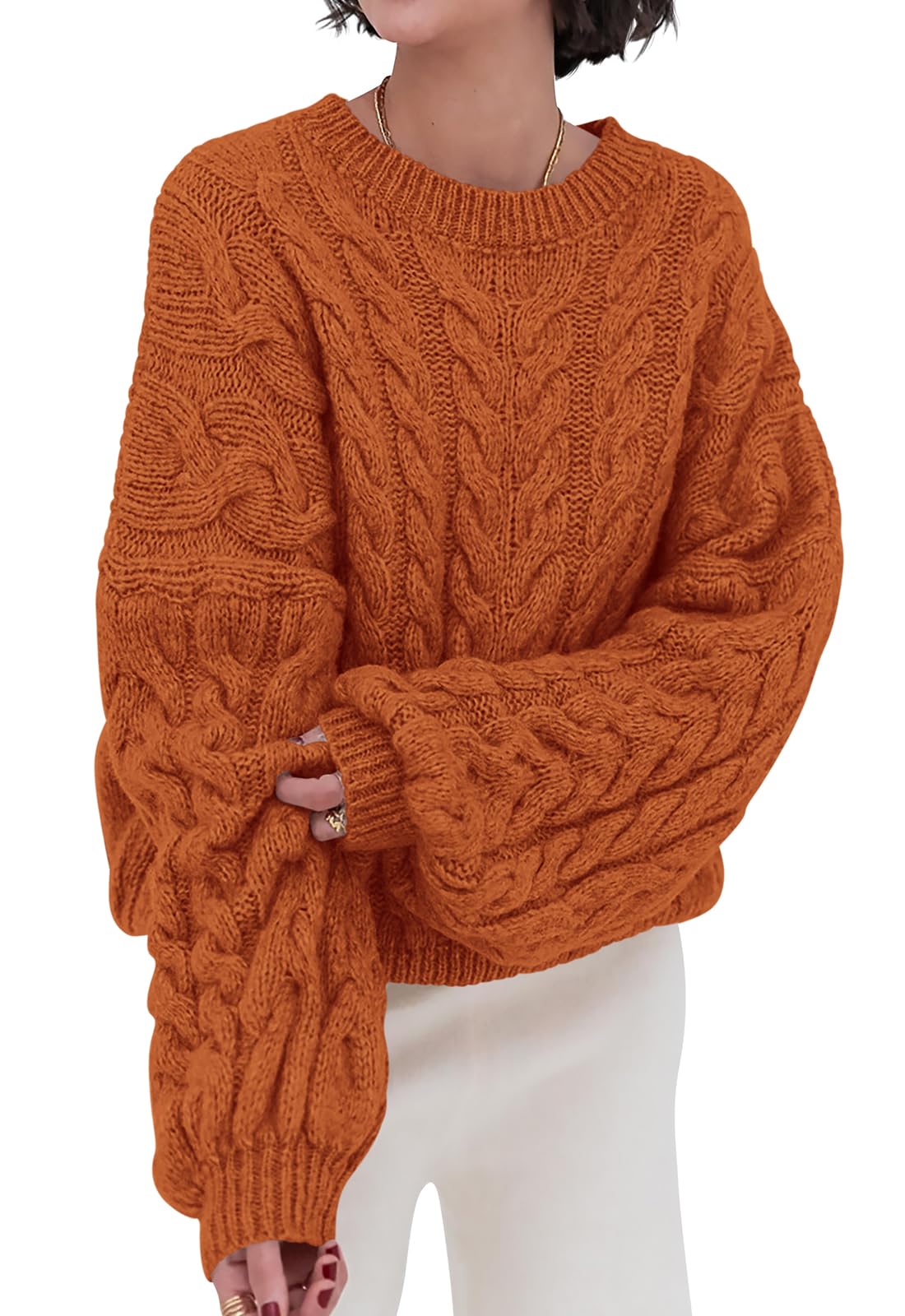 Luvella Womens Sweaters Fall Cable Knit Pullover Oversized Sweater