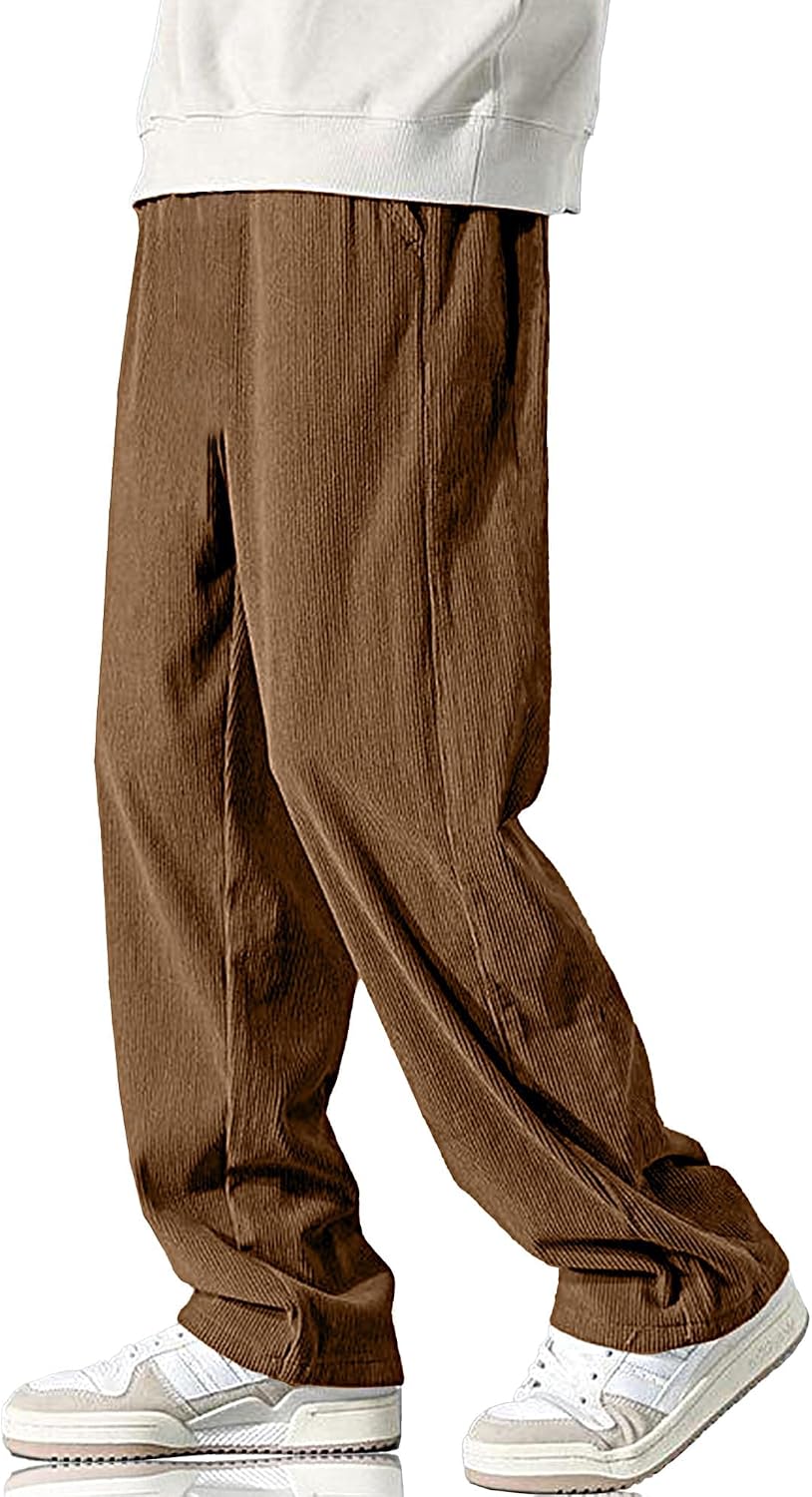 Luvella Men's Casual Loose Fit Corduroy Pants