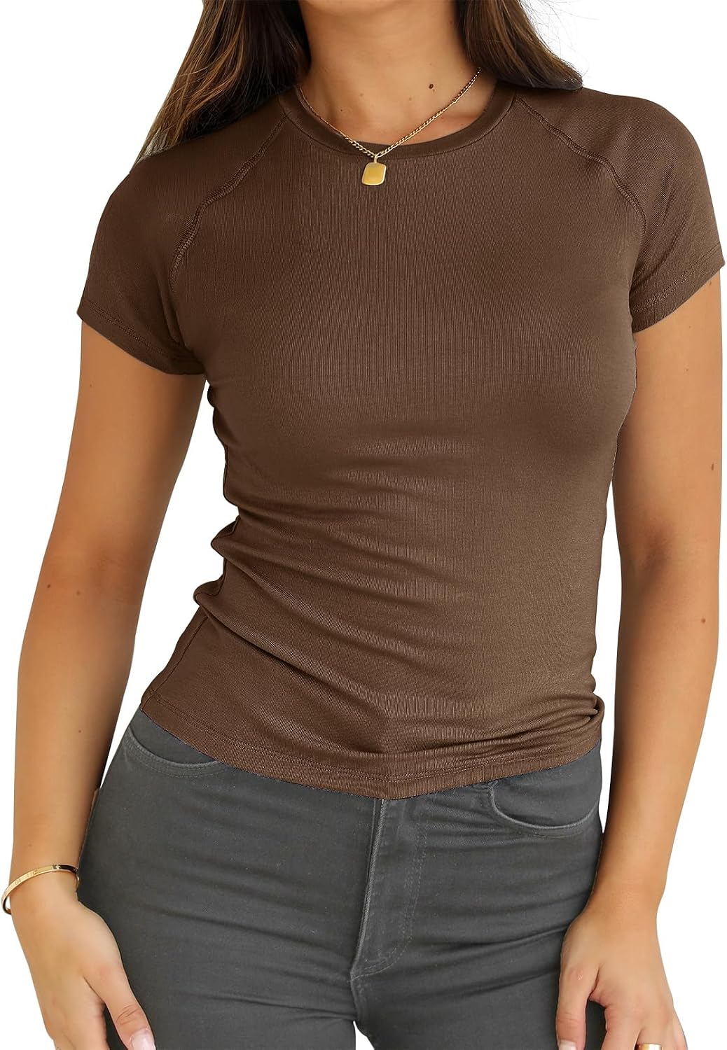 Luvella Women Casual Crewneck Raglan Sleeve Slim Fit T Shirts
