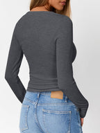 Luvella Long Sleeve Henley Shirts for Women Fall Winter Ribbed Tops